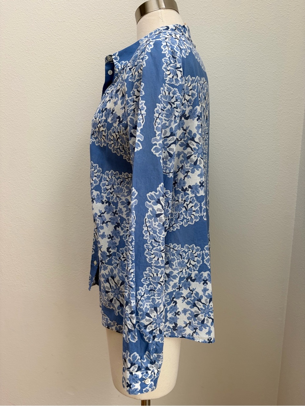 Sezane Floral Pierro Shirt Button Front Printed Cotton Alcazar Blue Size Medium - Picture 5 of 11